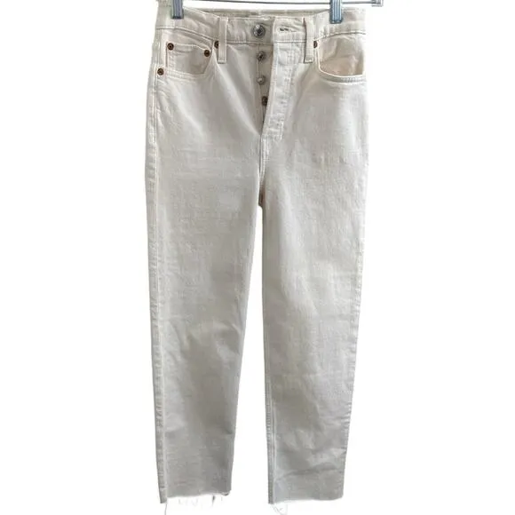 RE/DONE 70s Stove Pipe High Rise Straight Ankle Jeans in Vintage White size 24