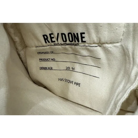 RE/DONE 70s Stove Pipe High Rise Straight Ankle Jeans in Vintage White size 24