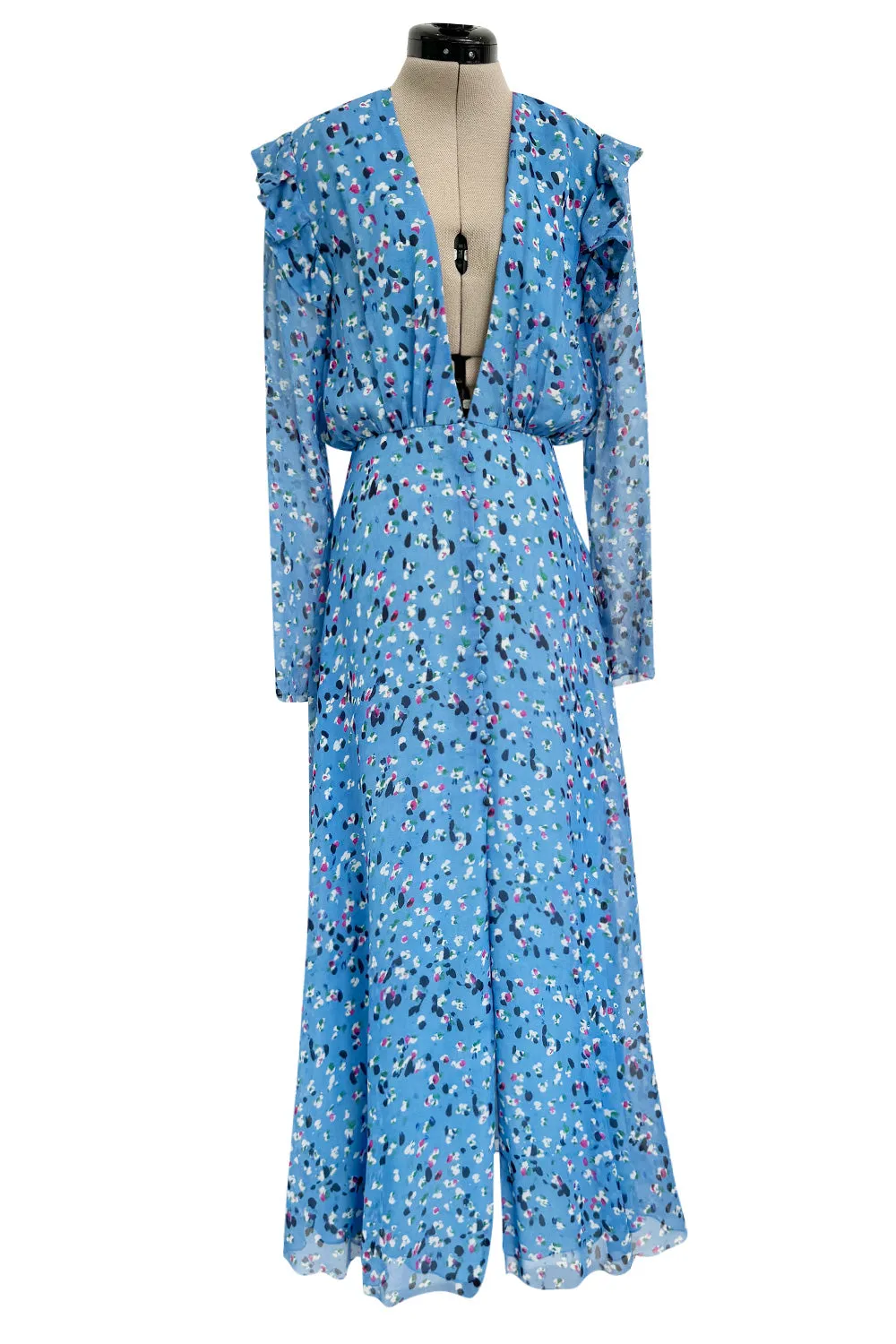 Resort 2018 Carolina Herrera Runway Look One Sample Floral Silk Chiffon Plunge Dress