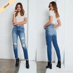 Revice super high rise distressed fray hem jeans