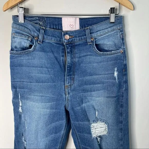 Revice super high rise distressed fray hem jeans