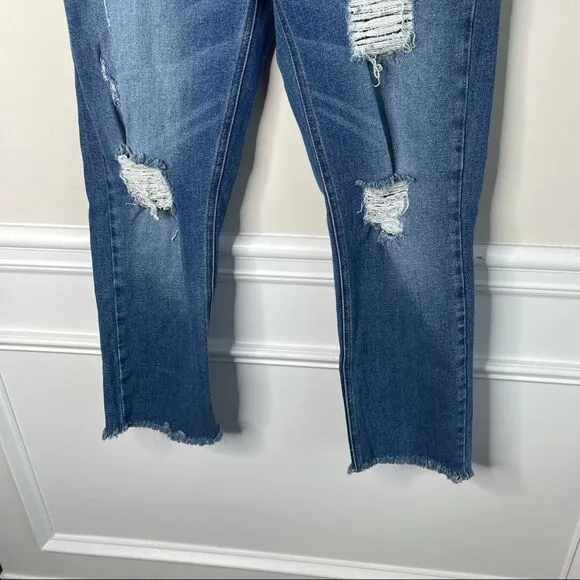 Revice super high rise distressed fray hem jeans