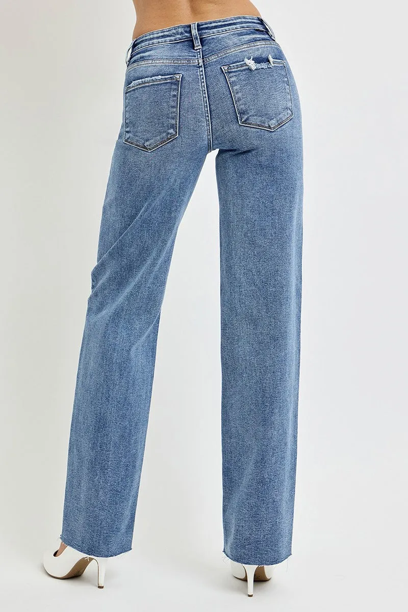 RISEN High Rise Straight Leg Jeans with Pockets *Longer Inseam*