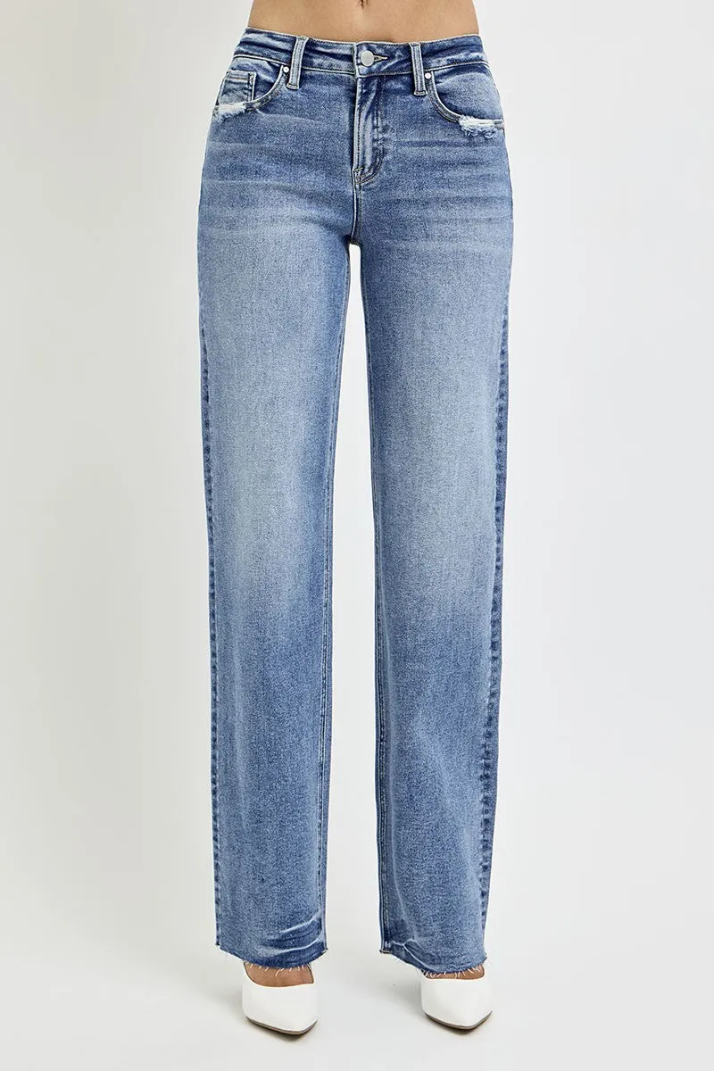 RISEN High Rise Straight Leg Jeans with Pockets *Longer Inseam*