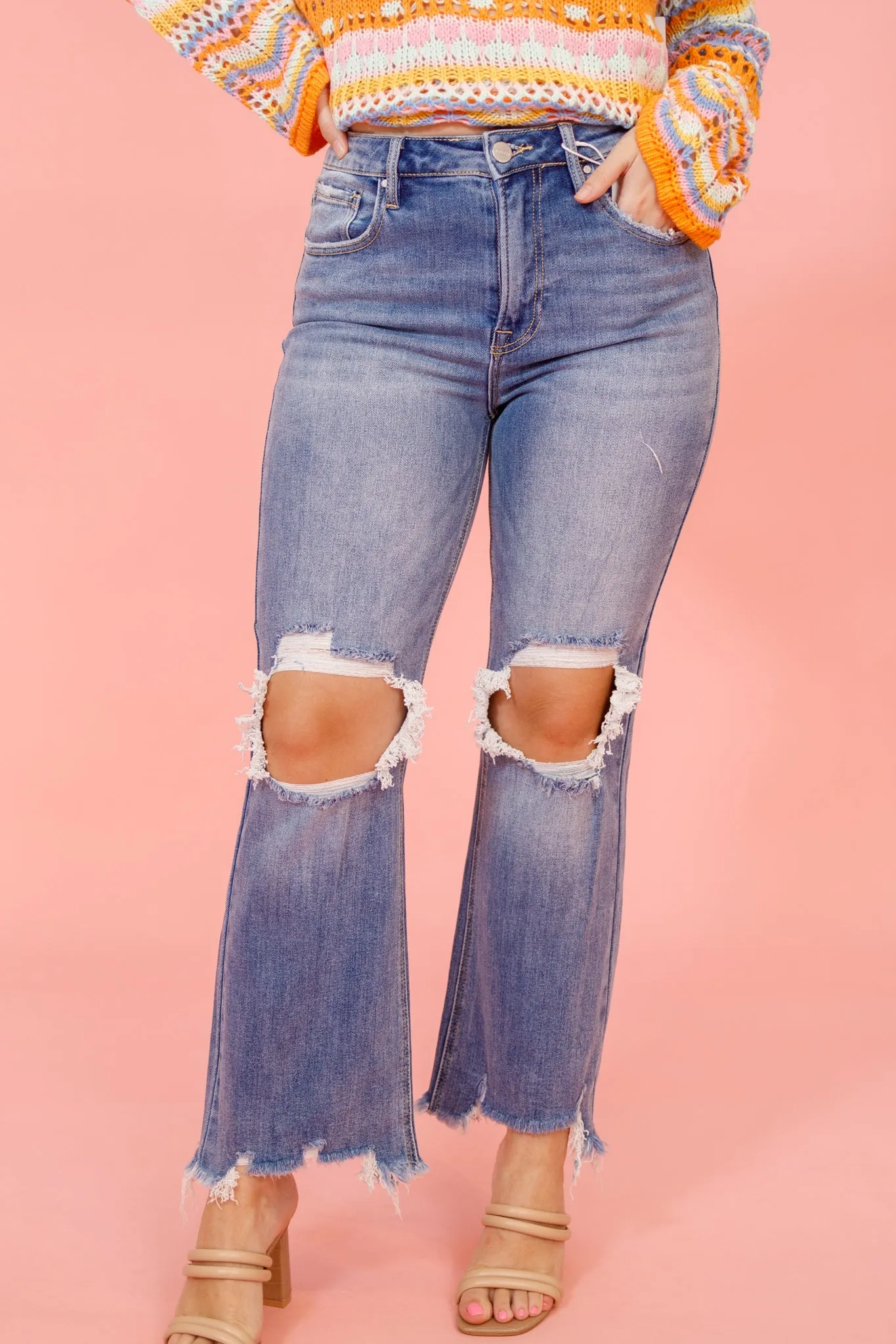 Risen Medium Wash Straight Crop Jeans