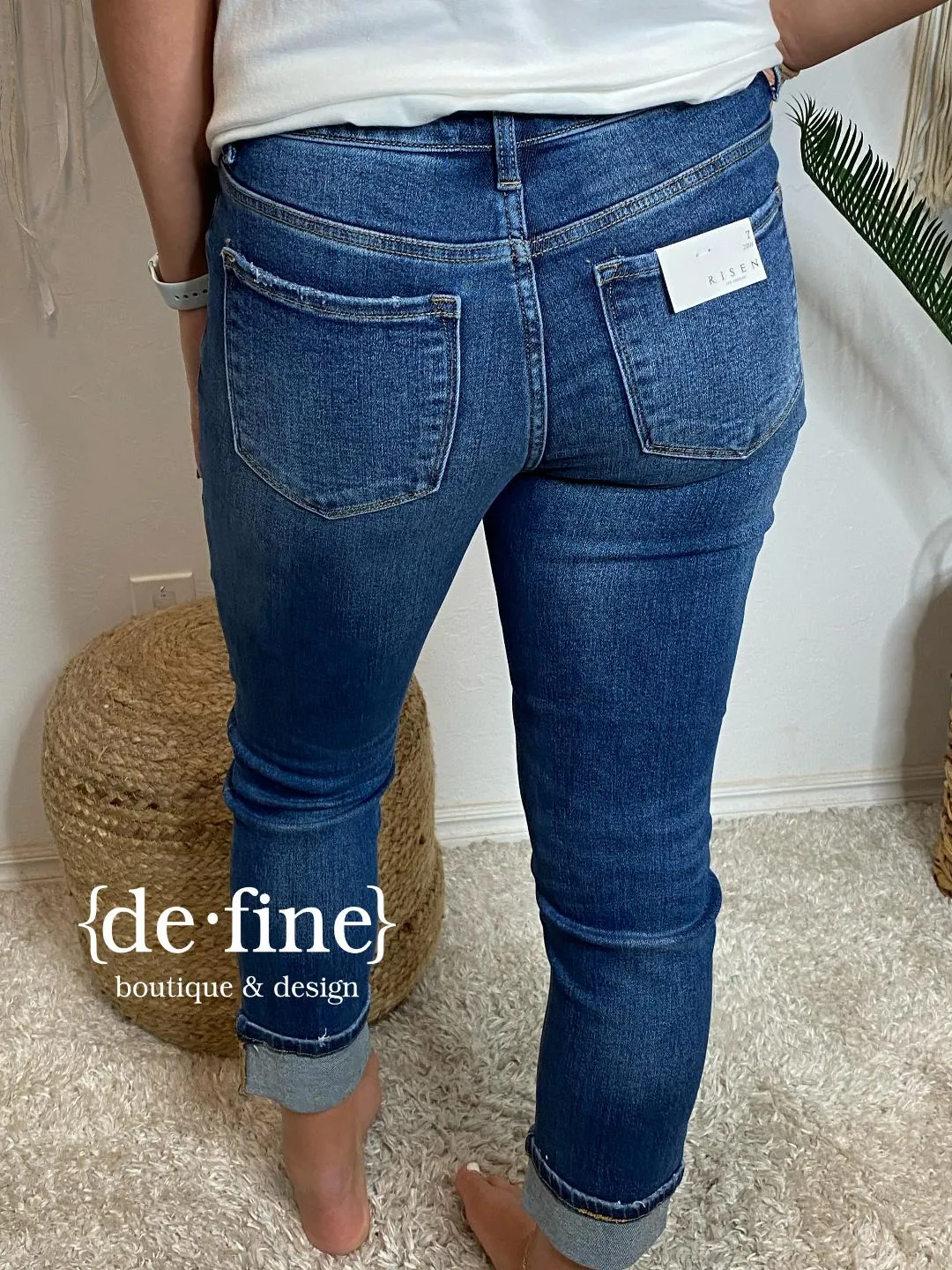Risen Mid Rise Paint Splashed Straight Jeans in Regular & Curvy