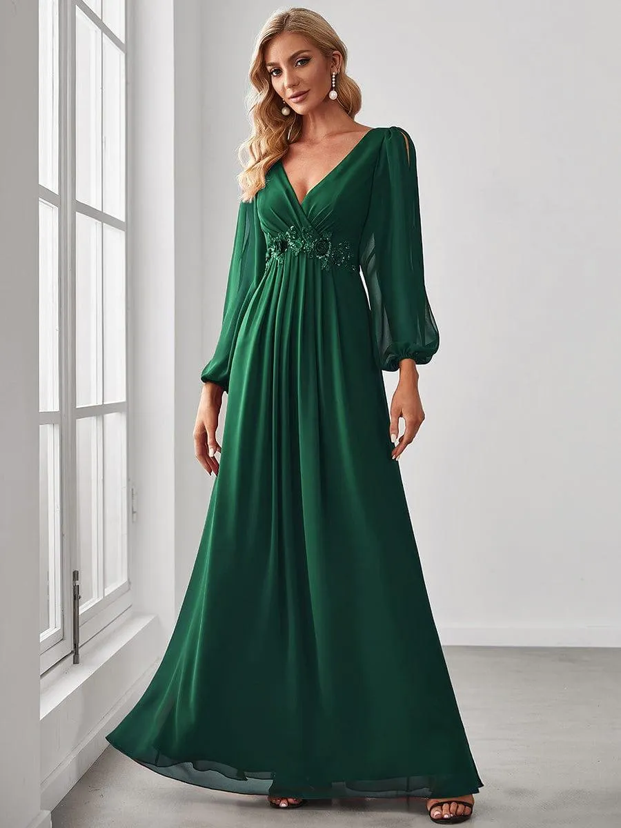 Robe de soirée longue et élégante avec manches lanternes