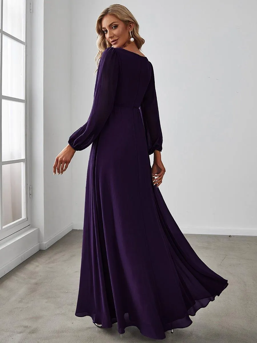 Robe de soirée longue et élégante avec manches lanternes