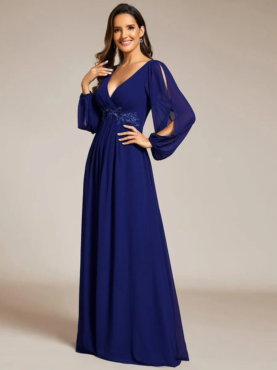 Robe de soirée longue et élégante avec manches lanternes