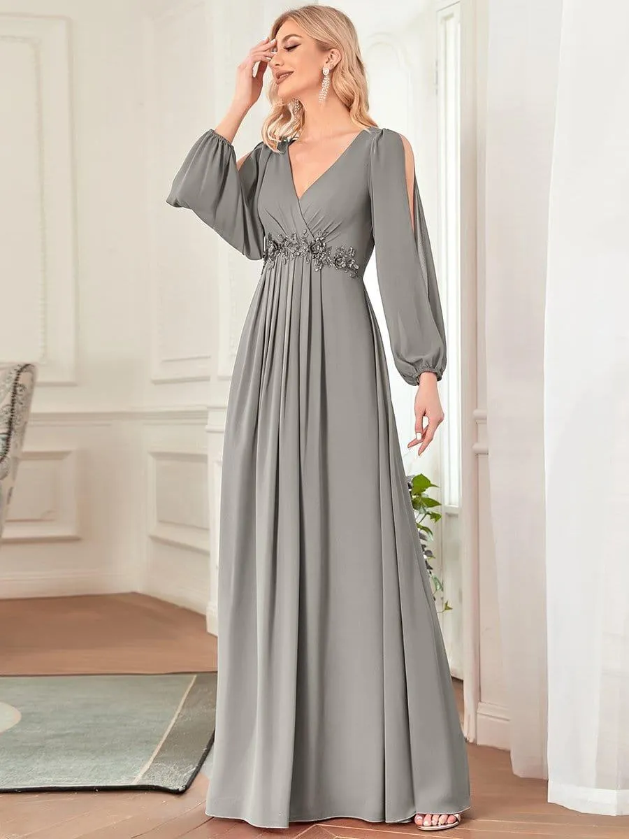 Robe de soirée longue et élégante avec manches lanternes