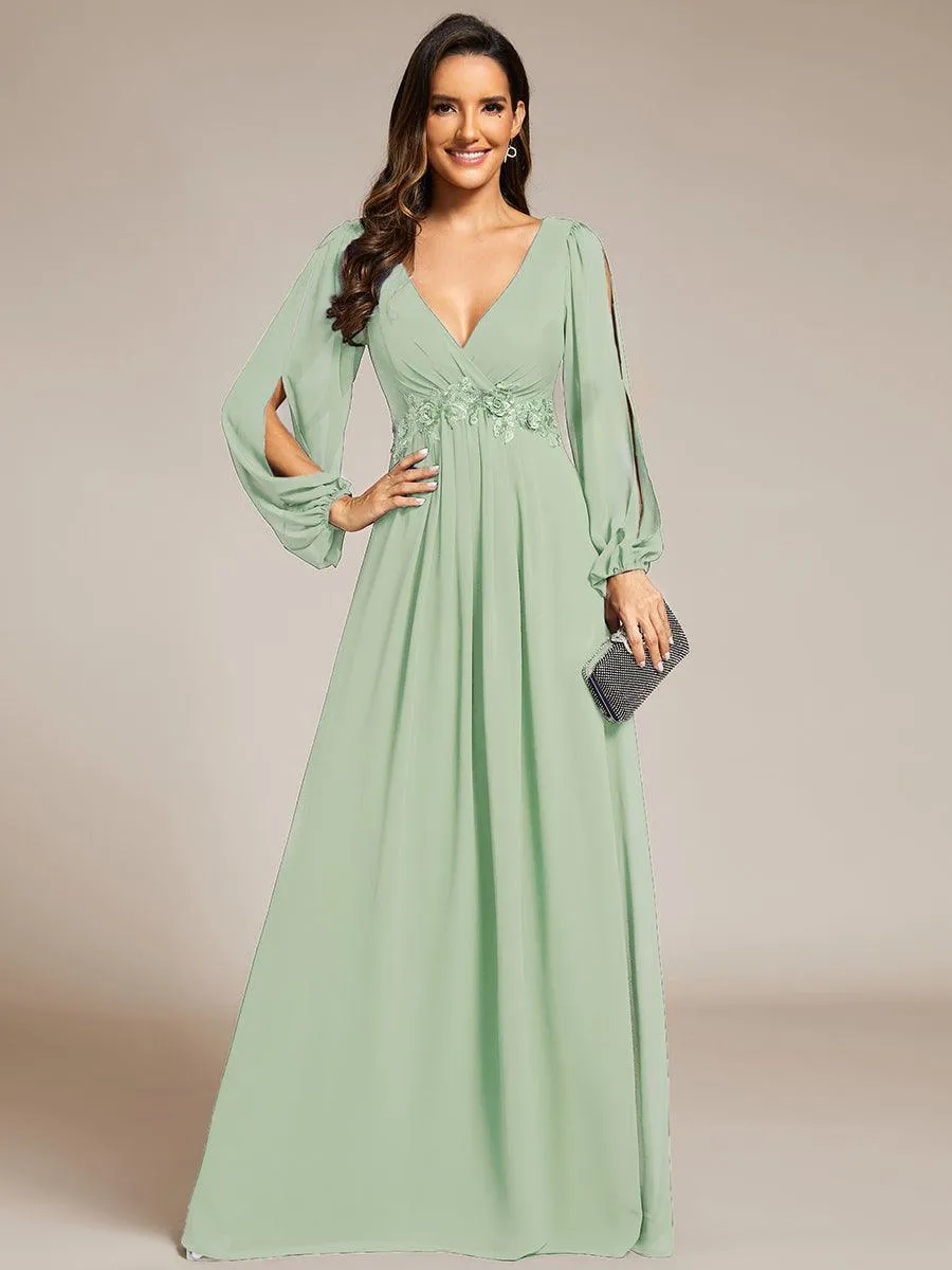 Robe de soirée longue et élégante avec manches lanternes