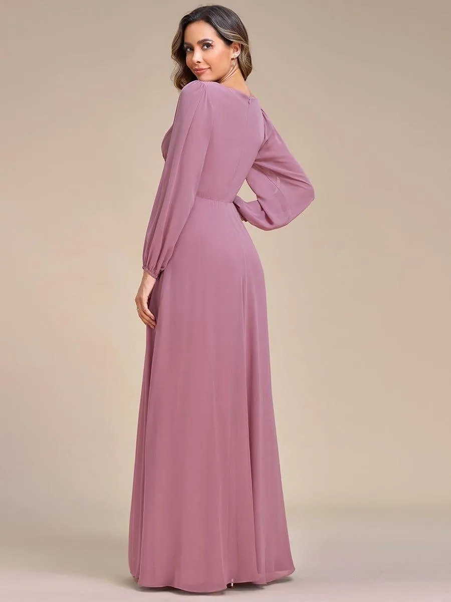 Robe de soirée longue et élégante avec manches lanternes