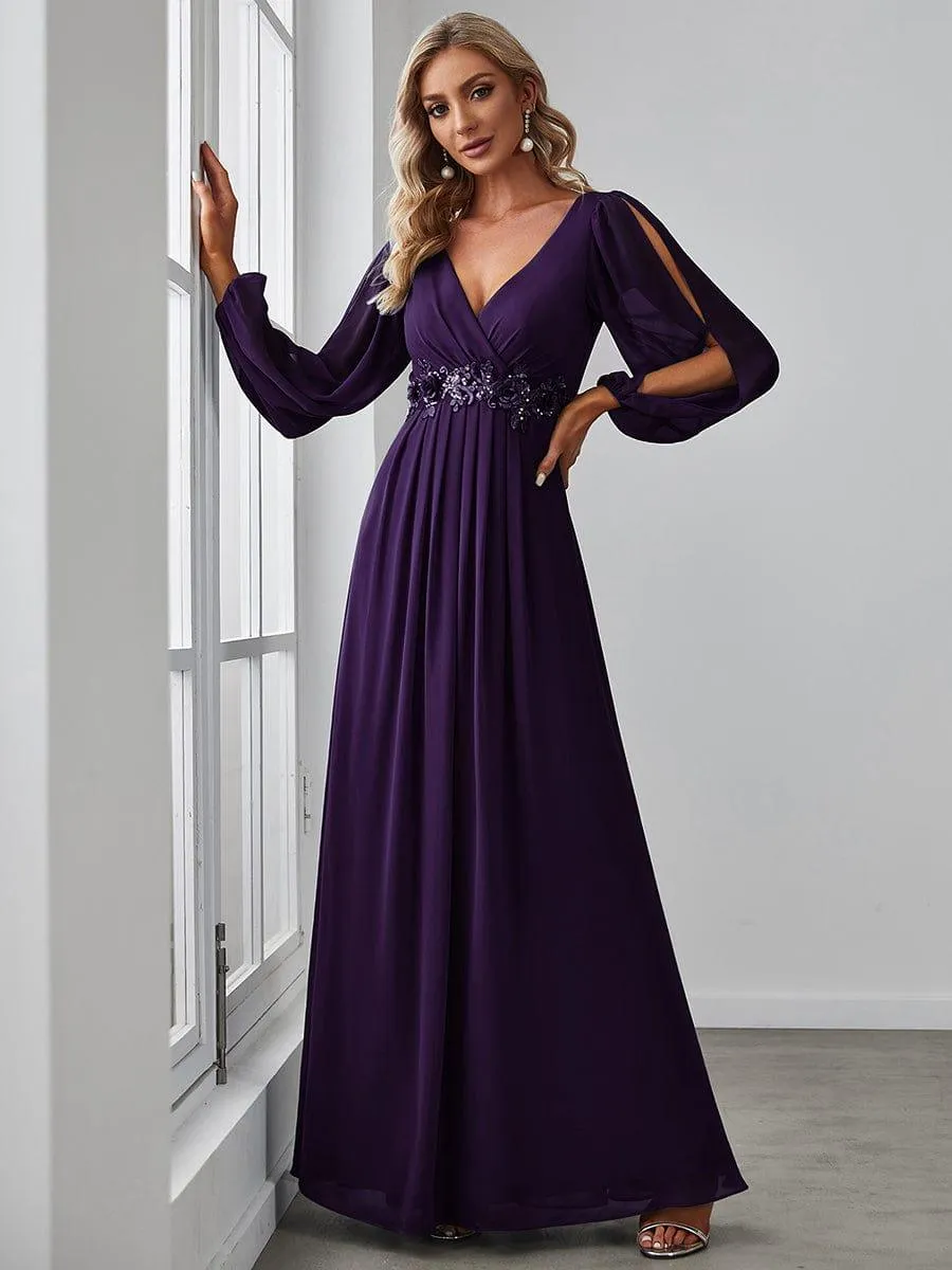 Robe de soirée longue et élégante avec manches lanternes