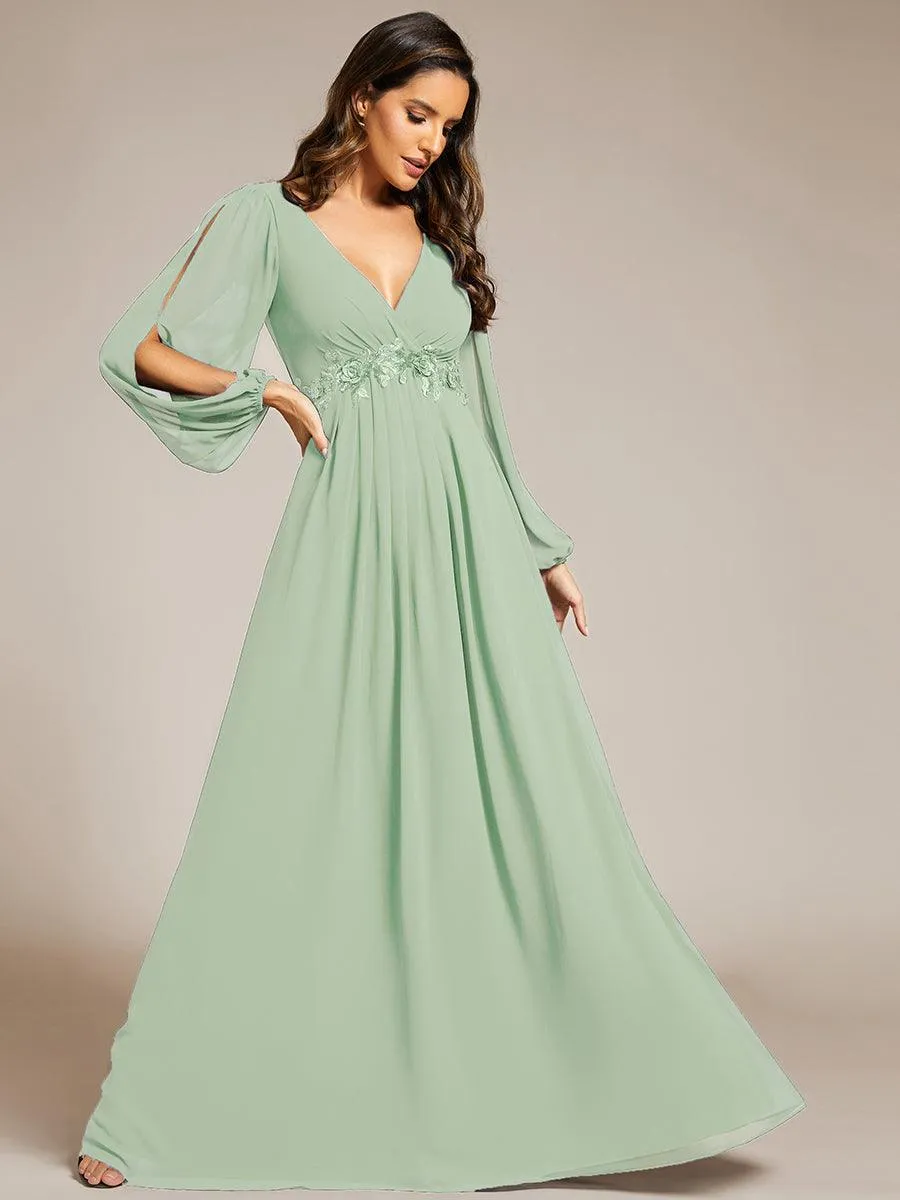 Robe de soirée longue et élégante avec manches lanternes