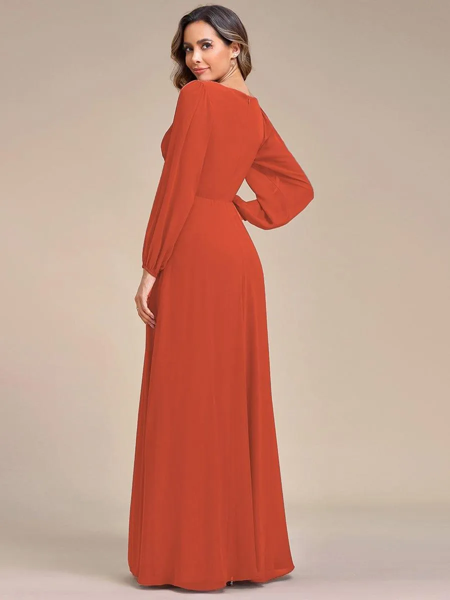 Robe de soirée longue et élégante avec manches lanternes