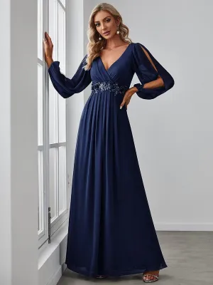 Robe de soirée longue et élégante avec manches lanternes