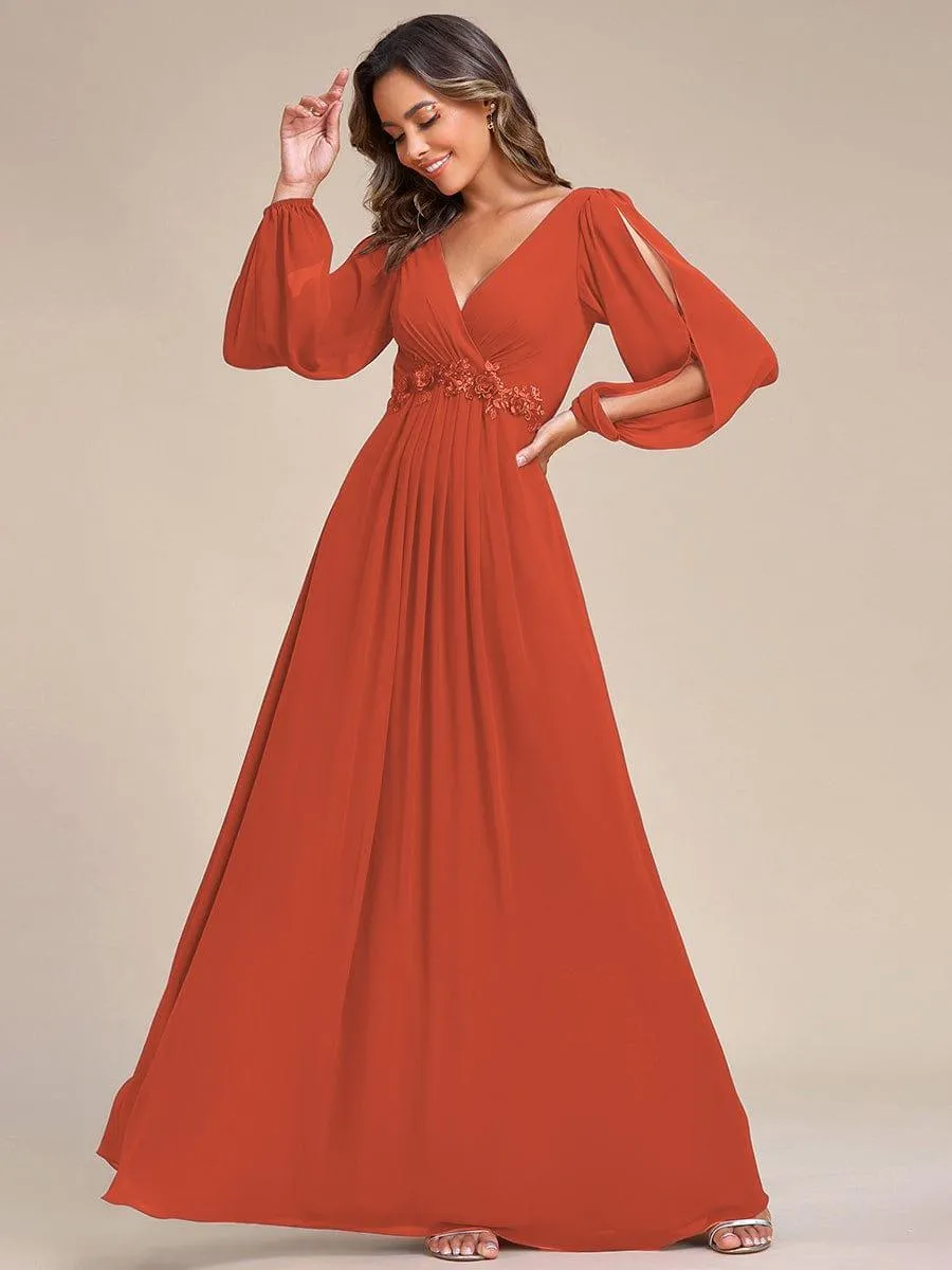 Robe de soirée longue et élégante avec manches lanternes