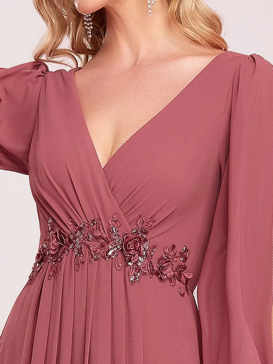 Robe de soirée longue et élégante avec manches lanternes