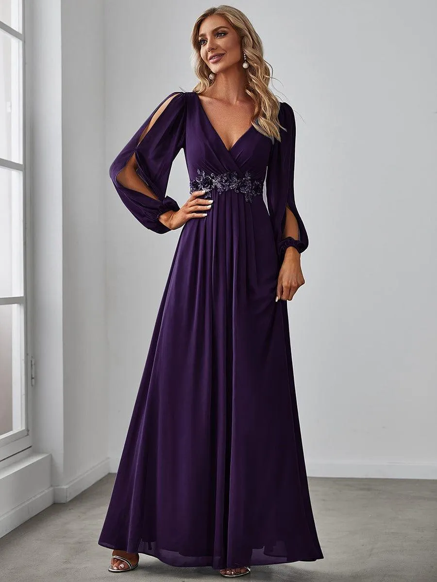 Robe de soirée longue et élégante avec manches lanternes
