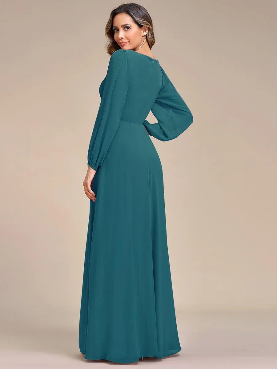 Robe de soirée longue et élégante avec manches lanternes