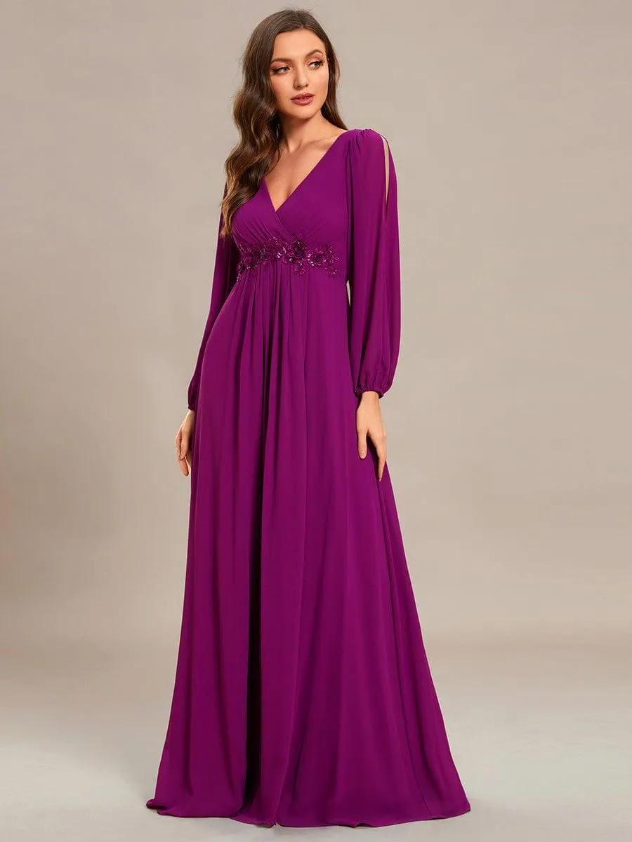 Robe de soirée longue et élégante avec manches lanternes