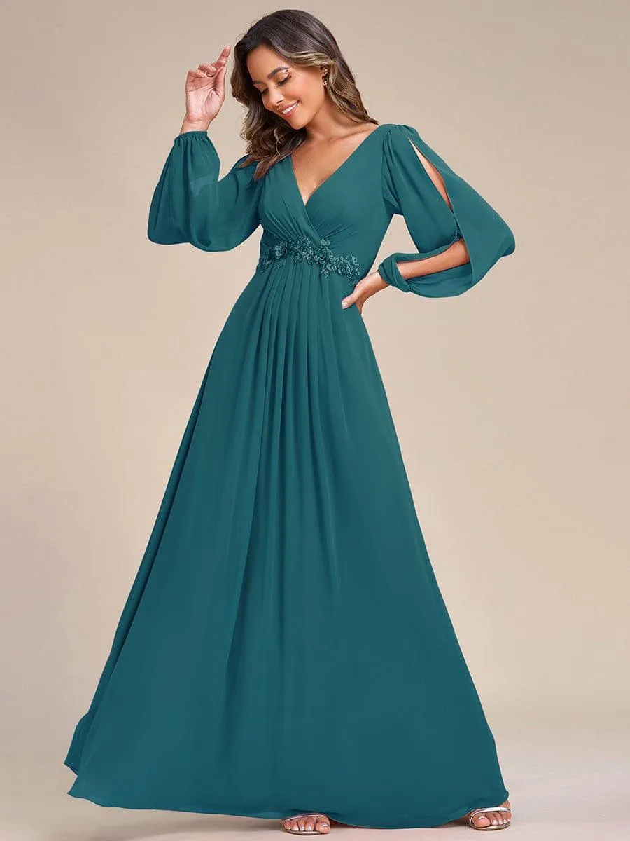 Robe de soirée longue et élégante avec manches lanternes