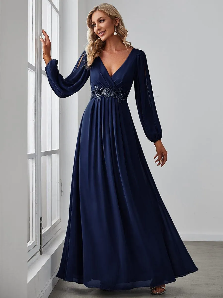 Robe de soirée longue et élégante avec manches lanternes