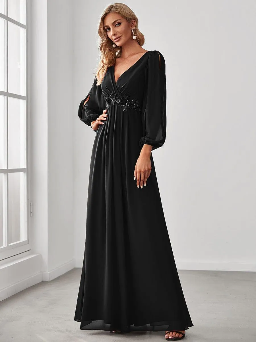 Robe de soirée longue et élégante avec manches lanternes
