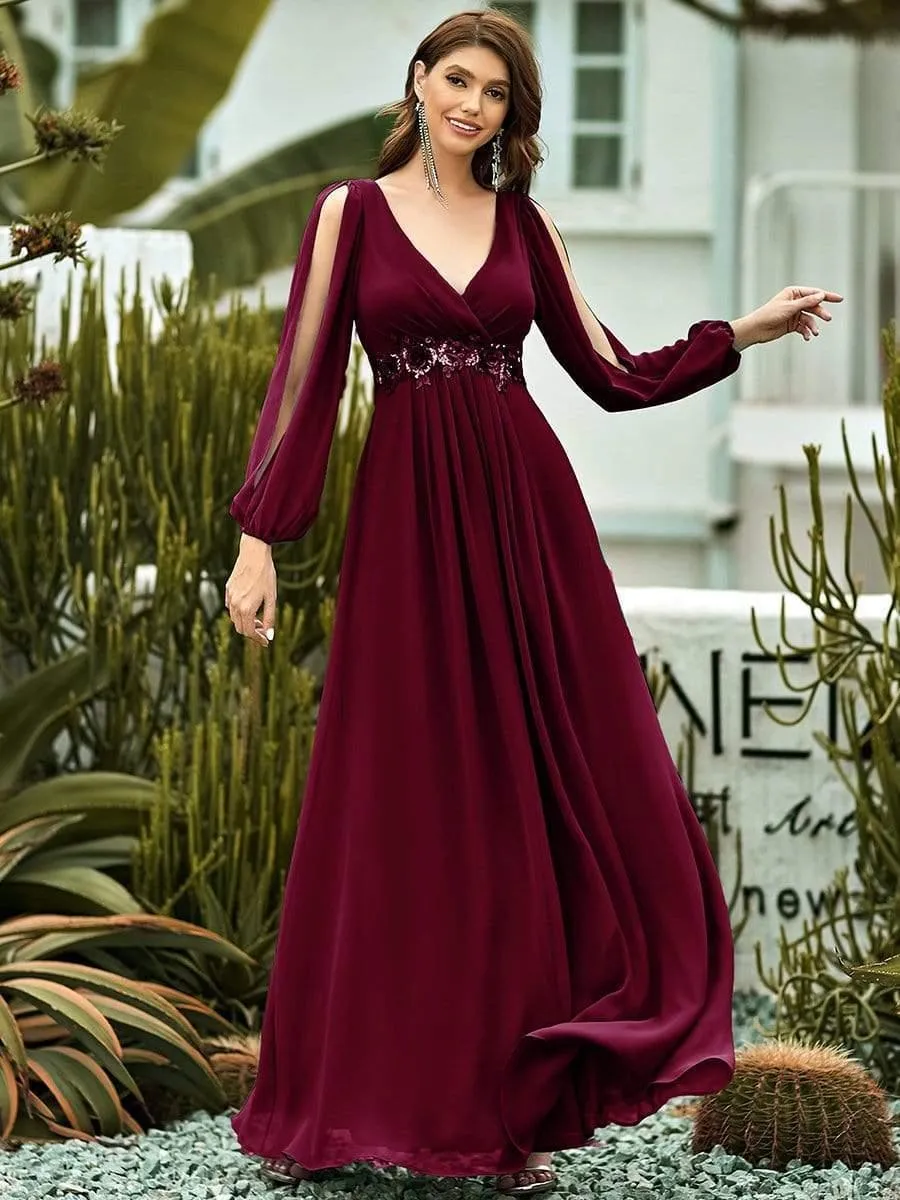 Robe de soirée longue et élégante avec manches lanternes