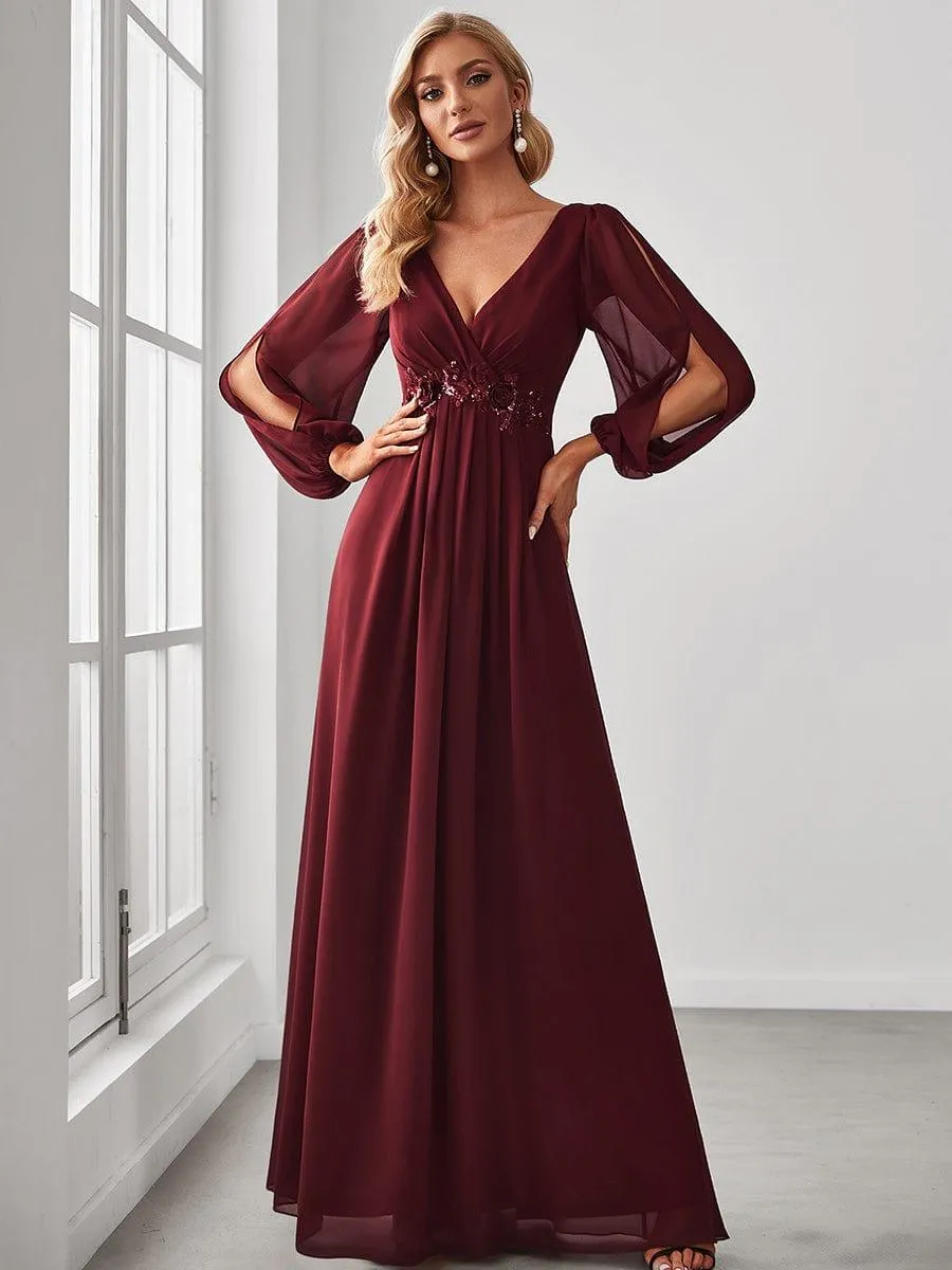 Robe de soirée longue et élégante avec manches lanternes