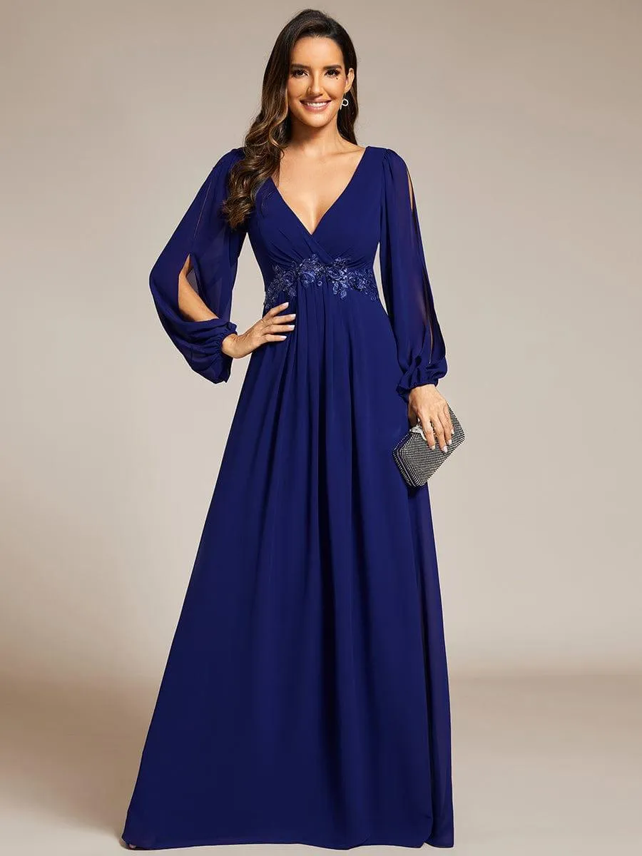 Robe de soirée longue et élégante avec manches lanternes