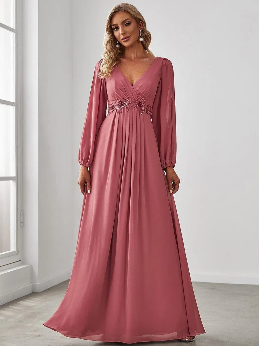 Robe de soirée longue et élégante avec manches lanternes