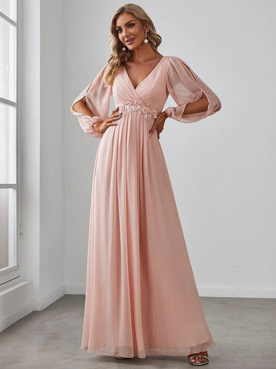 Robe de soirée longue et élégante avec manches lanternes