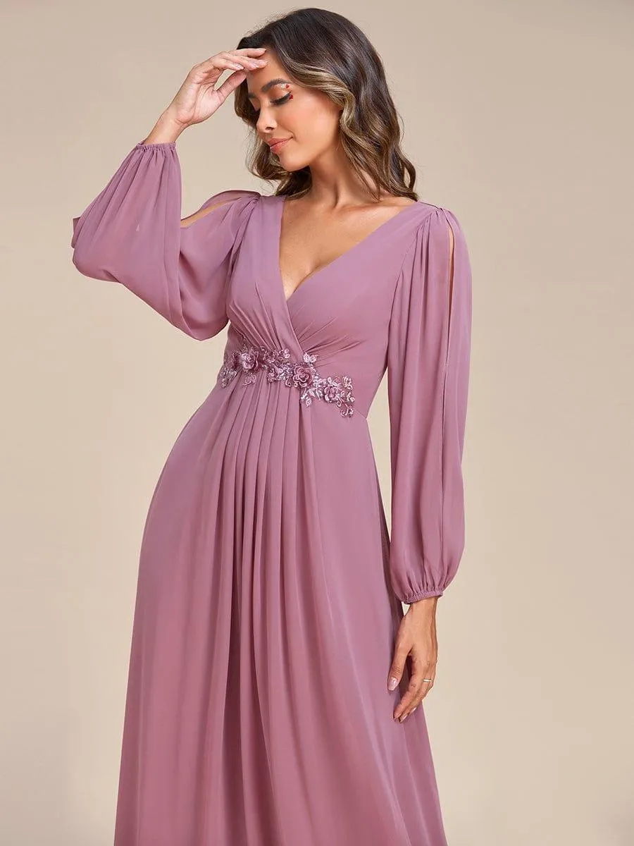Robe de soirée longue et élégante avec manches lanternes