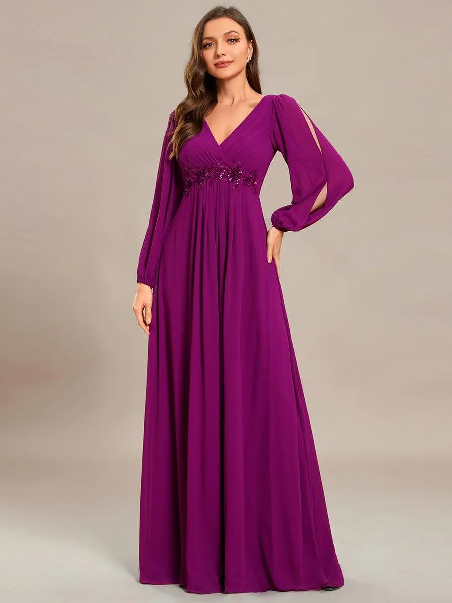 Robe de soirée longue et élégante avec manches lanternes