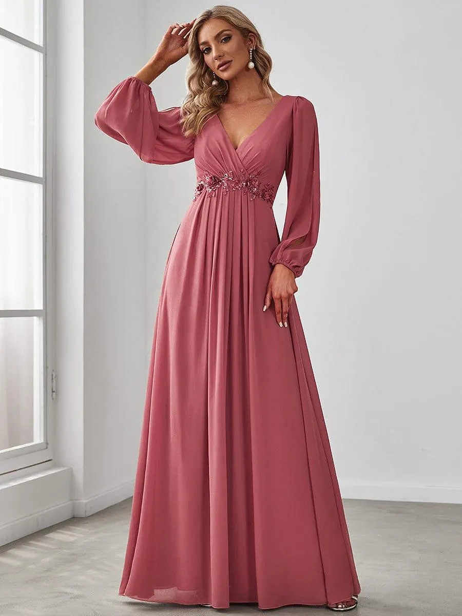Robe de soirée longue et élégante avec manches lanternes