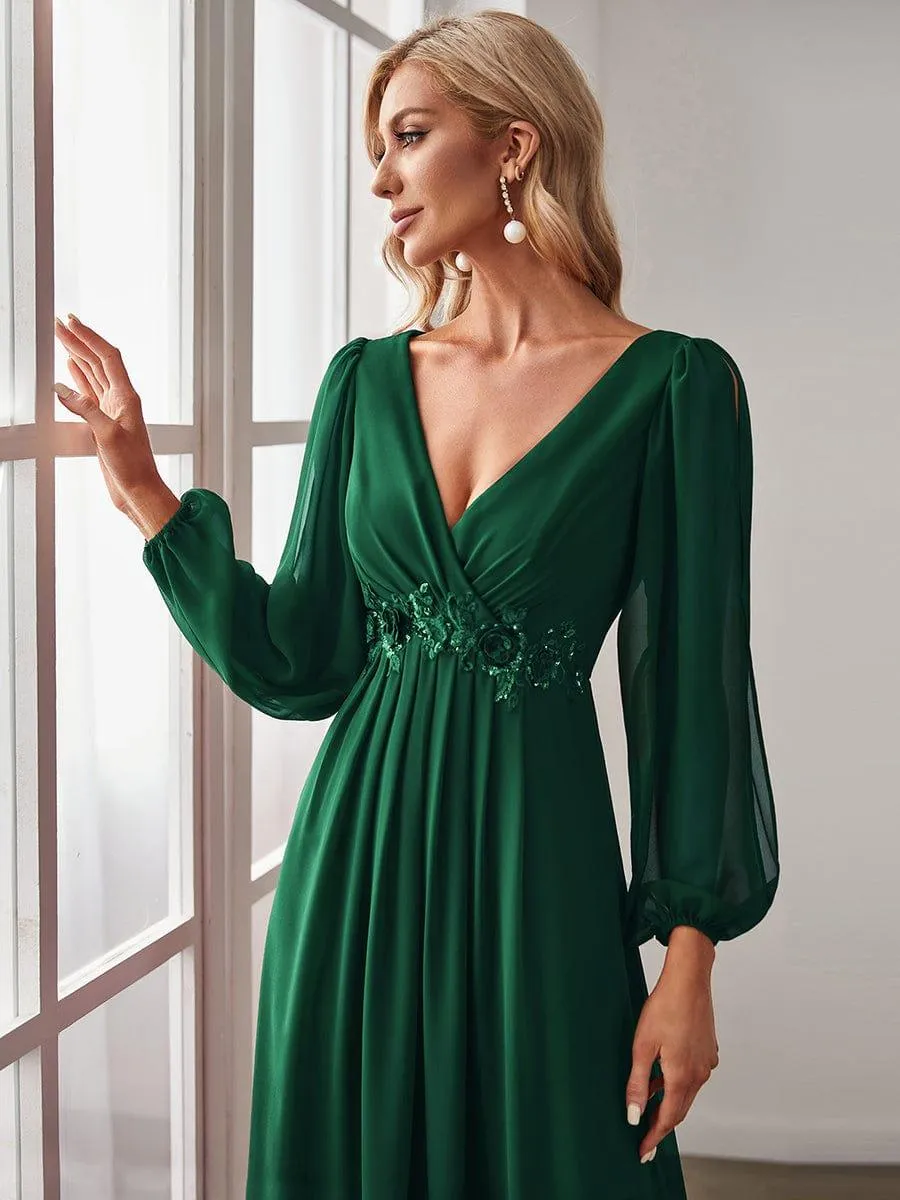 Robe de soirée longue et élégante avec manches lanternes