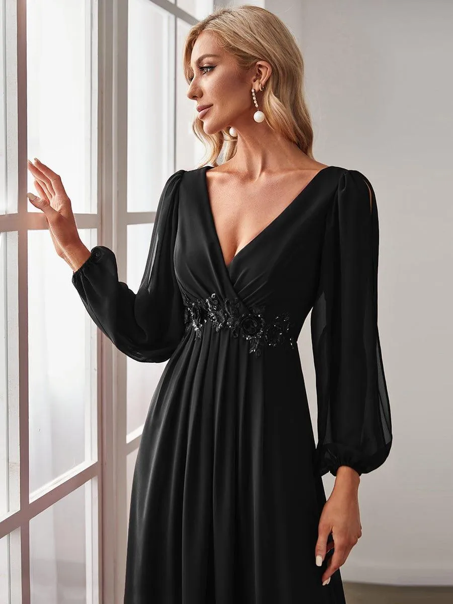 Robe de soirée longue et élégante avec manches lanternes