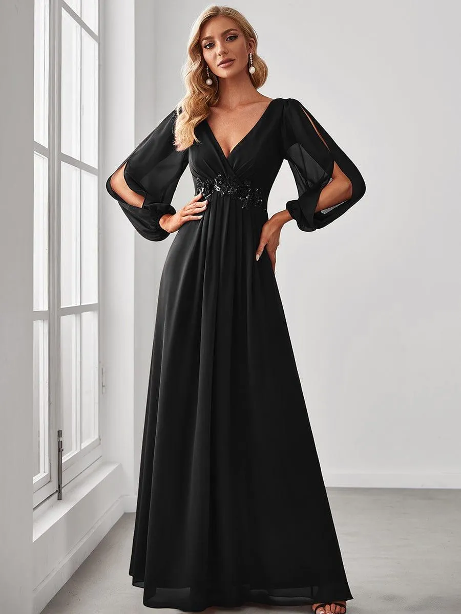 Robe de soirée longue et élégante avec manches lanternes