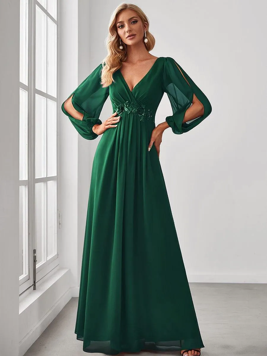 Robe de soirée longue et élégante avec manches lanternes