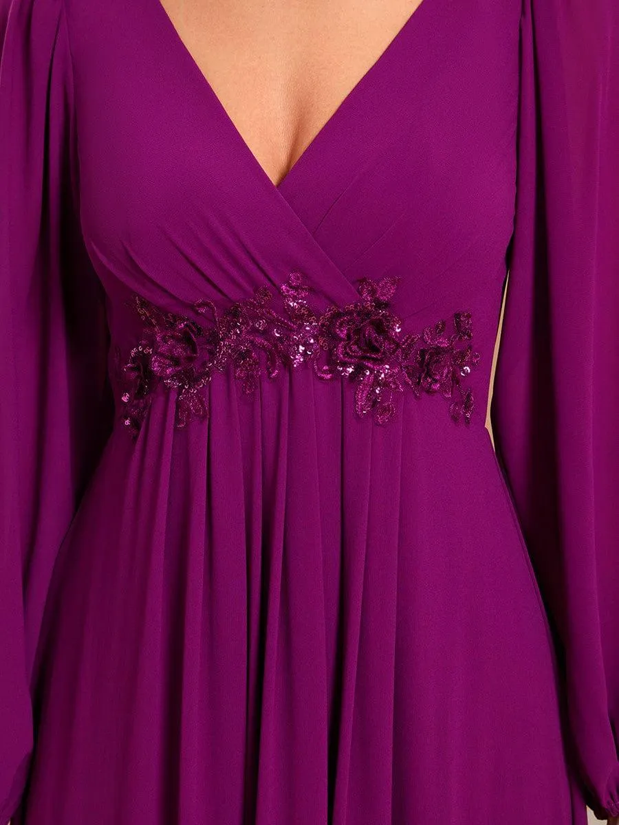 Robe de soirée longue et élégante avec manches lanternes