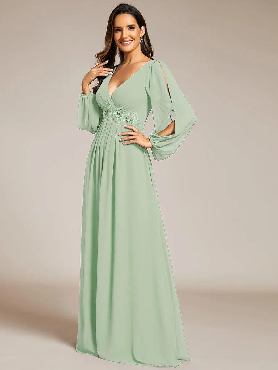 Robe de soirée longue et élégante avec manches lanternes