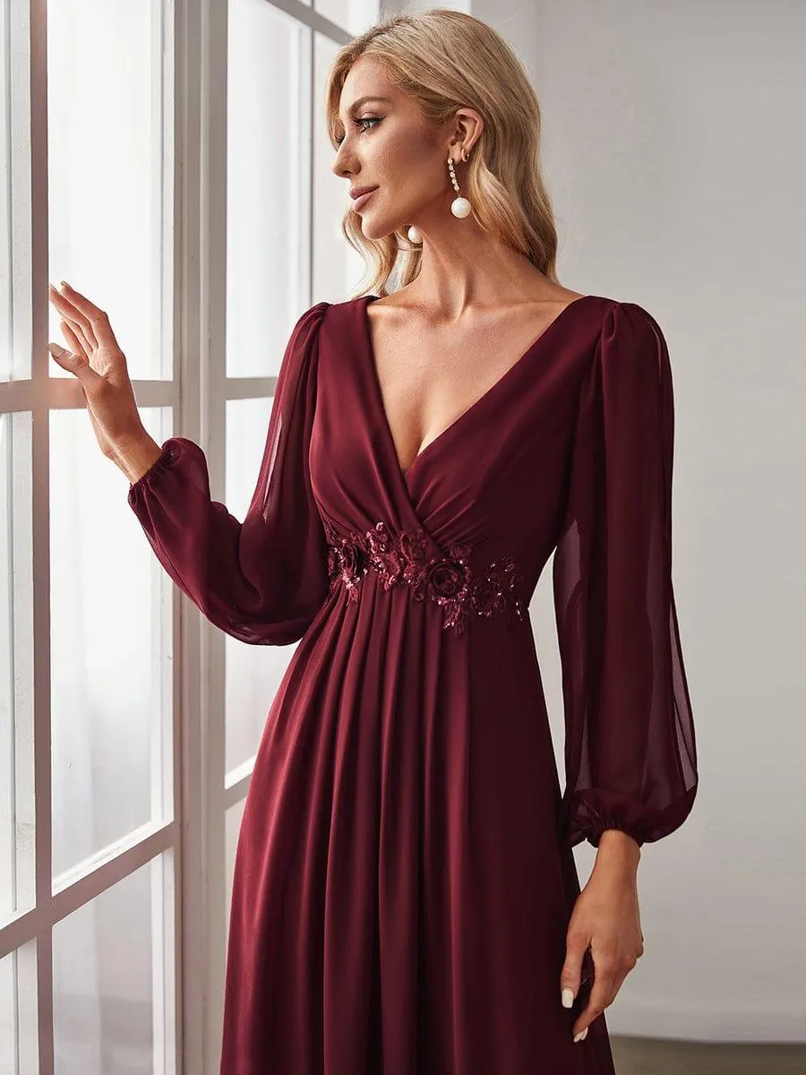 Robe de soirée longue et élégante avec manches lanternes