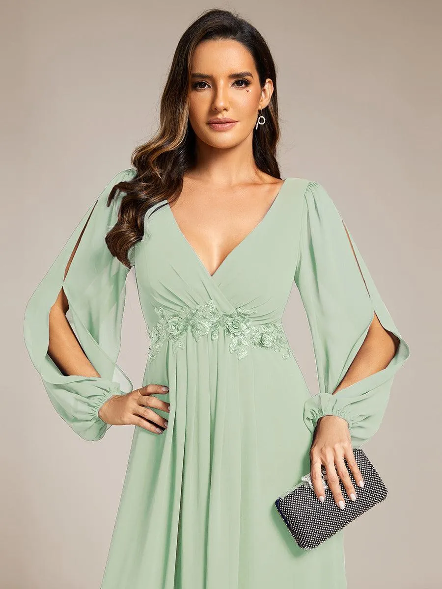 Robe de soirée longue et élégante avec manches lanternes