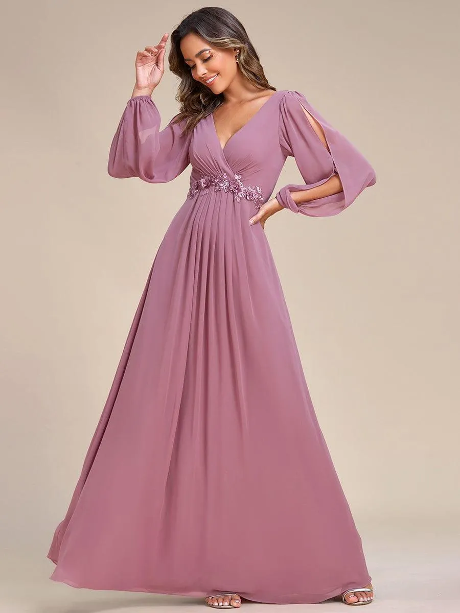 Robe de soirée longue et élégante avec manches lanternes