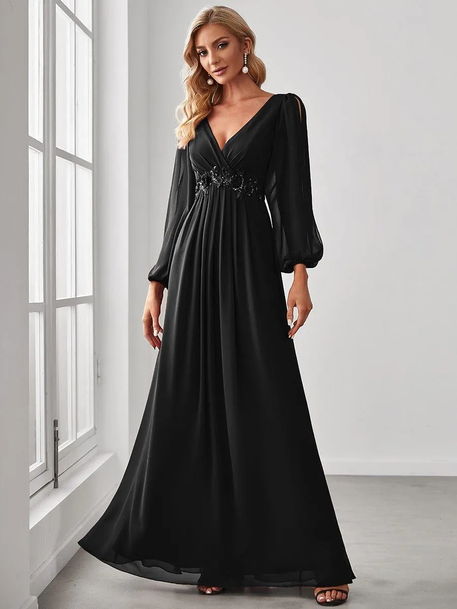 Robe de soirée longue et élégante avec manches lanternes