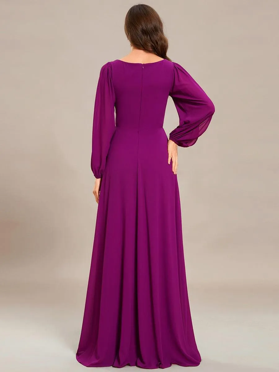 Robe de soirée longue et élégante avec manches lanternes