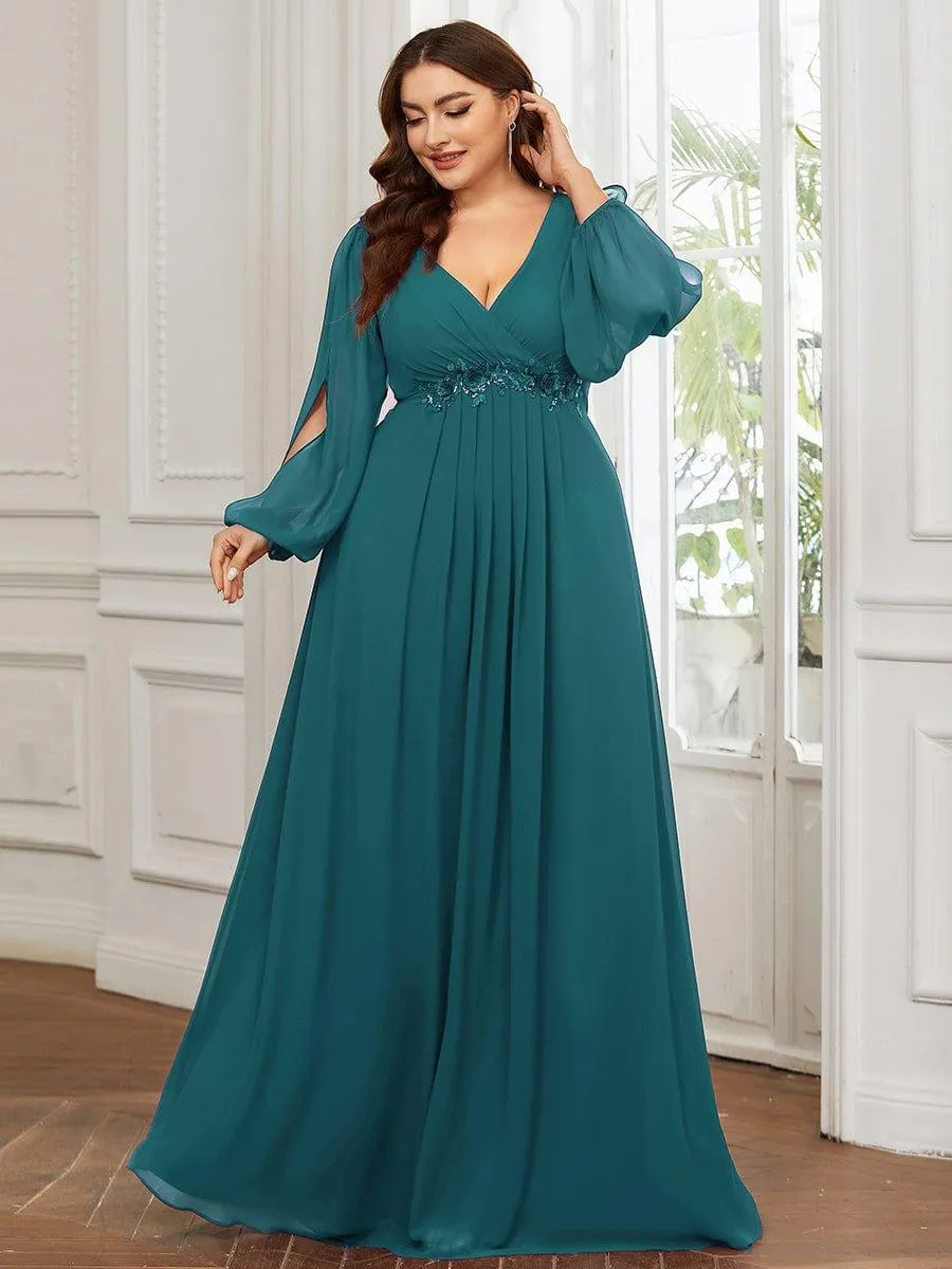 Robe de soirée longue et élégante avec manches lanternes