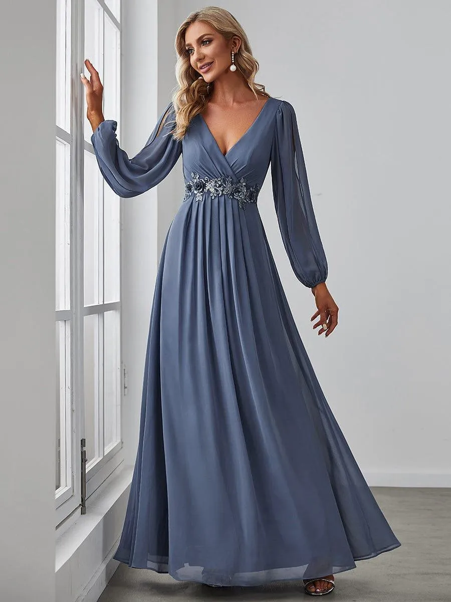 Robe de soirée longue et élégante avec manches lanternes