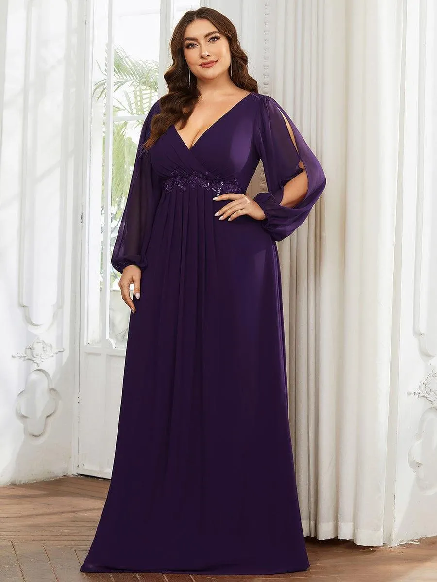 Robe de soirée longue et élégante avec manches lanternes